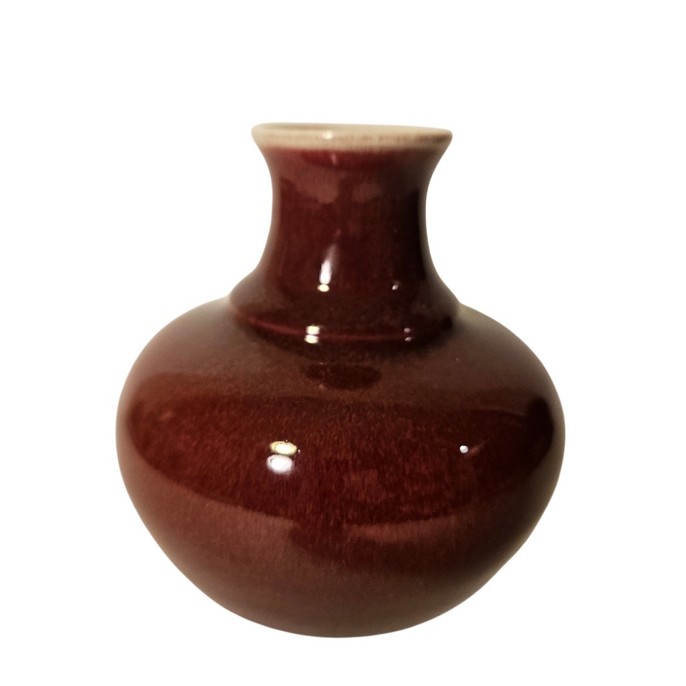Vintage Japanese Oxblood Moon Jar Bud Vase Studio Pottery Mid Century Modern